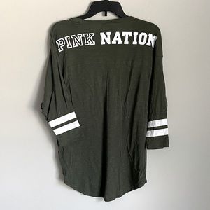 PINK Nation Olive Green Quarter Sleeve Shirt Large